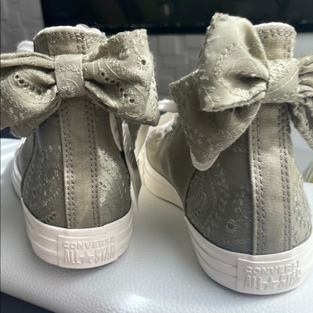 Converse Olive High Tops with Lace Bow